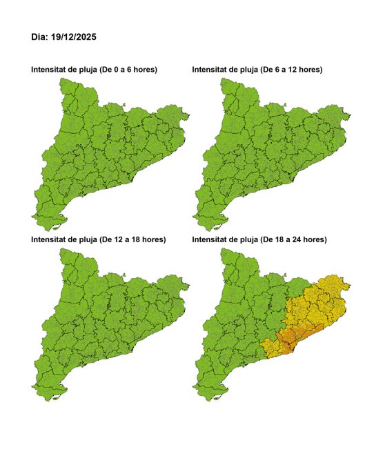 Mapa de l'avís de la situació meteorològica de perill de pluges avui divendres, 19 de desembre.