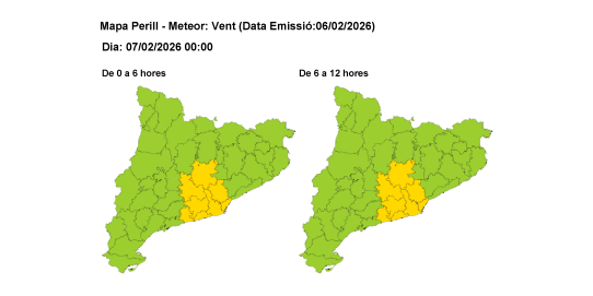  Alerta del pla VENTCAT demà, dissabte 7 de febrer
