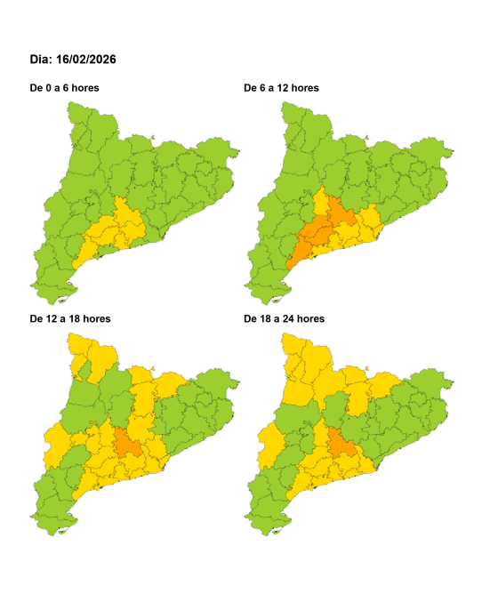 Alerta del pla VENTCAT avui, dilluns 16 de febrer