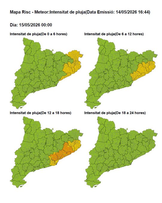 Protecció Civil activa la Prealerta del Pla INUNCAT per la previsió de pluges avui, divendres 15 de maig