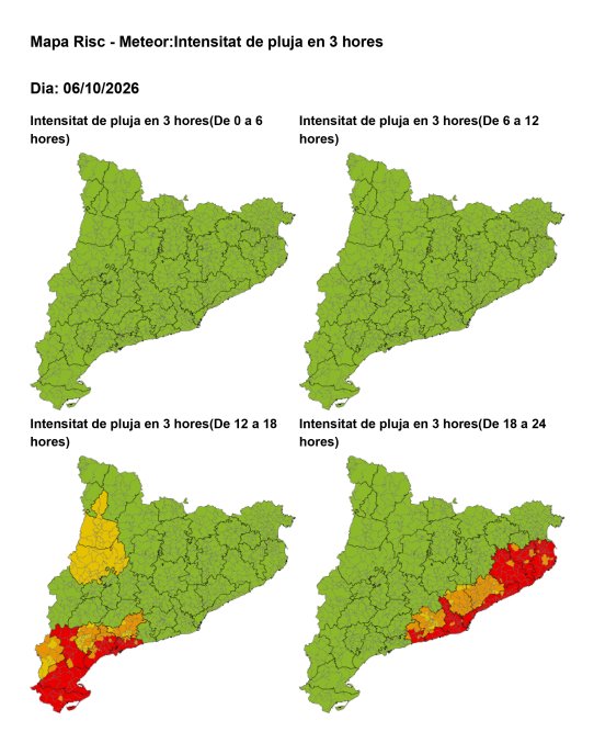 Avís per intensitat de pluja en 3 hores: risc alt (taronja) a Castellar del Vallès de 18 a 24 h de dimarts 6 d’octubre.